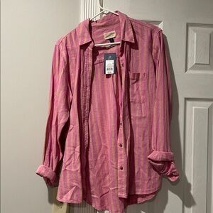 UNIVERSAL THREAD Pink & Tan Striped Relaxed Fit Linen Button Down Shirt NWT